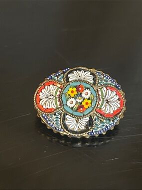 Vintage Costume Pin Brooch Floral Mosaic multicolored made in Italy